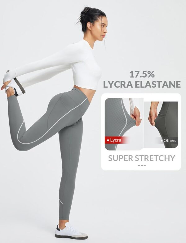 BALEAF Women's Leggings with Pockets for Yoga Workout High Waisted Legging Tummy Control Petite Ankle Pants - Image 4