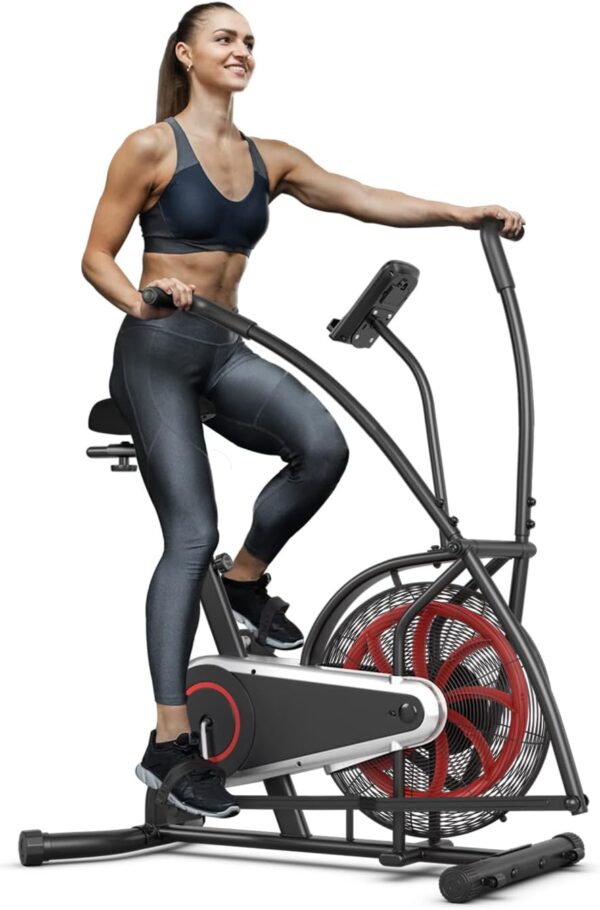 Goplus Air Bike, Fan Exercise Bike with Unlimited Resistance, Clear LCD Display, Tablet Holder, Adjustable Seat and Built-in Wheels, Fan Cycling Bike for Home Cardio Training - Image 2