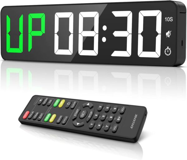 Gym Timer 15" Large LED Display Wall Clock | Interval Workout | Countdown & Up | Stopwatch | 12 Adjustable Volume | 3 Installation Ways | Digital Timer for Fitness Home Garage Gym and Outdoor Sport - Image 2