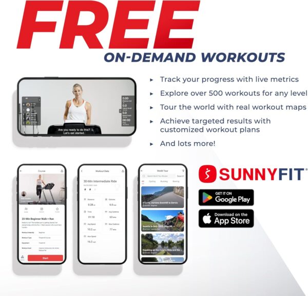 Sunny Health & Fitness Slim Under Desk Walking Compact Treadpad Treadmill with Remote Control, Digital Display, Shock Absorption, Optional Trekking Poles, Free SunnyFit App Bluetooth Connectivity - Image 3