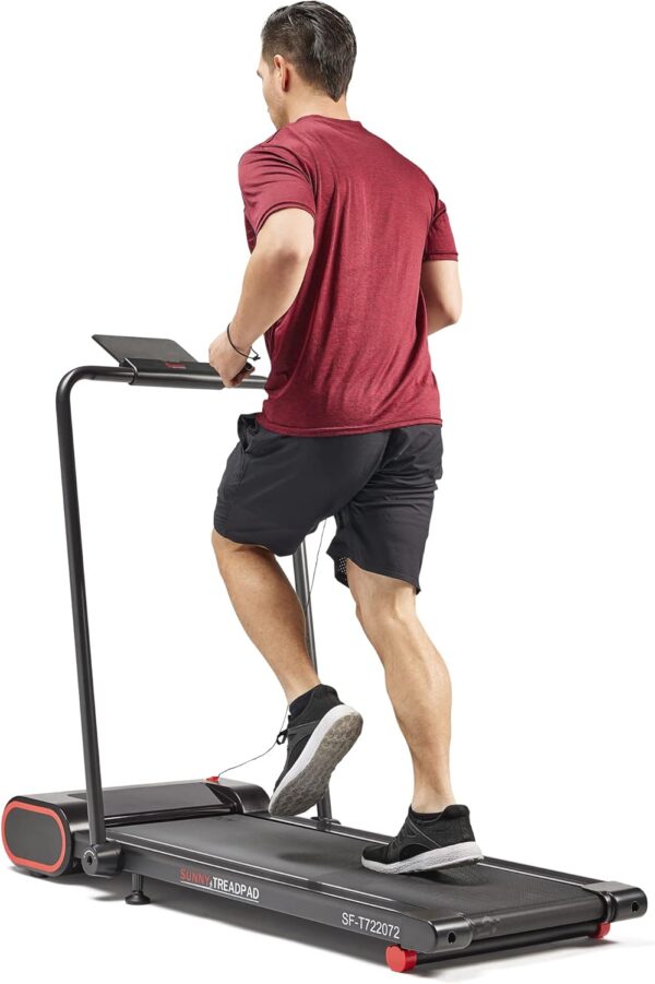 Sunny Health & Fitness Slim Under Desk Walking Compact Treadpad Treadmill with Remote Control, Digital Display, Shock Absorption, Optional Trekking Poles, Free SunnyFit App Bluetooth Connectivity - Image 2