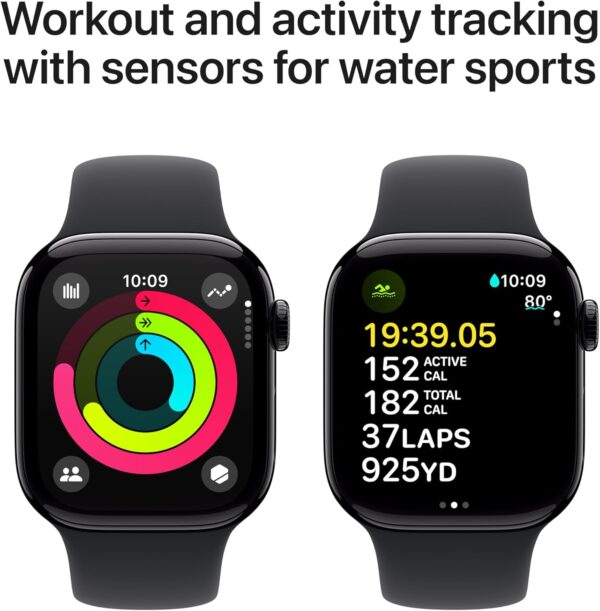 Apple Watch Series 10 [GPS 42mm case] Smartwatch with Jet Black Aluminium Case with Black Sport Band - S/M. Fitness Tracker, ECG App, Always-On Retina Display, Water Resistant - Image 6
