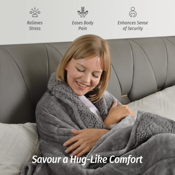 Wemore Sherpa Fleece Weighted Blanket for Adult, 15 lbs Dual Sided Cozy Fluffy Heavy Blanket, Ultra Fuzzy Throw Blanket with Soft Plush Flannel Top, 60 x 80 inches Grey on Both Sides - Image 5