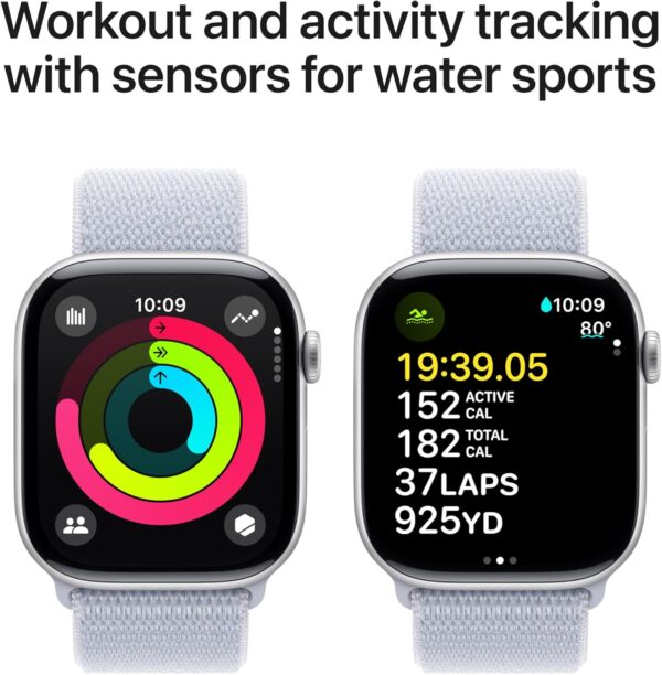 Apple Watch Series 10 [GPS 46mm case] Smartwatch with Silver Aluminium Case with Blue Cloud Sport Loop. Fitness Tracker, ECG App, Always-On Retina Display, Carbon Neutral - Image 7