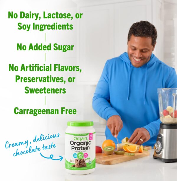 Orgain Organic Vegan Protein Powder, Creamy Chocolate Fudge - 21g Plant Protein, 7g Prebiotic Fiber, No Lactose Ingredients, No Added Sugar, Non-GMO, Shakes & Smoothies, 2.03 lb (Packaging May Vary) - Image 6