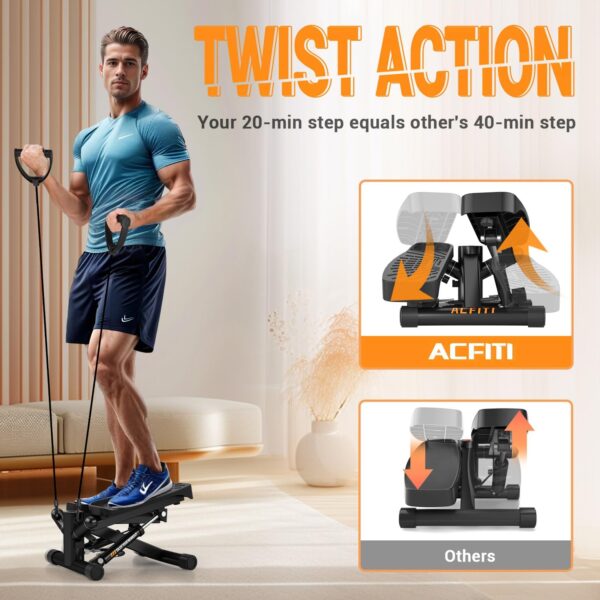 Steppers for Exercise at Home,Adjustable Resistance Stair Stepper with Resistance Bands,Mini Stepper with 350lbs Loading Capacity,Twist Stepper Portable Exercise Equipment for Full Body Workout - Image 8