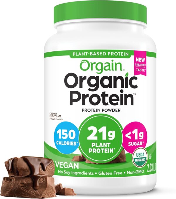 Orgain Organic Vegan Protein Powder, Creamy Chocolate Fudge - 21g Plant Protein, 7g Prebiotic Fiber, No Lactose Ingredients, No Added Sugar, Non-GMO, Shakes & Smoothies, 2.03 lb (Packaging May Vary) - Image 2