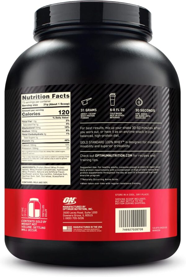 Optimum Nutrition Gold Standard 100% Whey Protein Powder, Vanilla Ice Creme, 5 Pound (Packaging May Vary) - Image 11