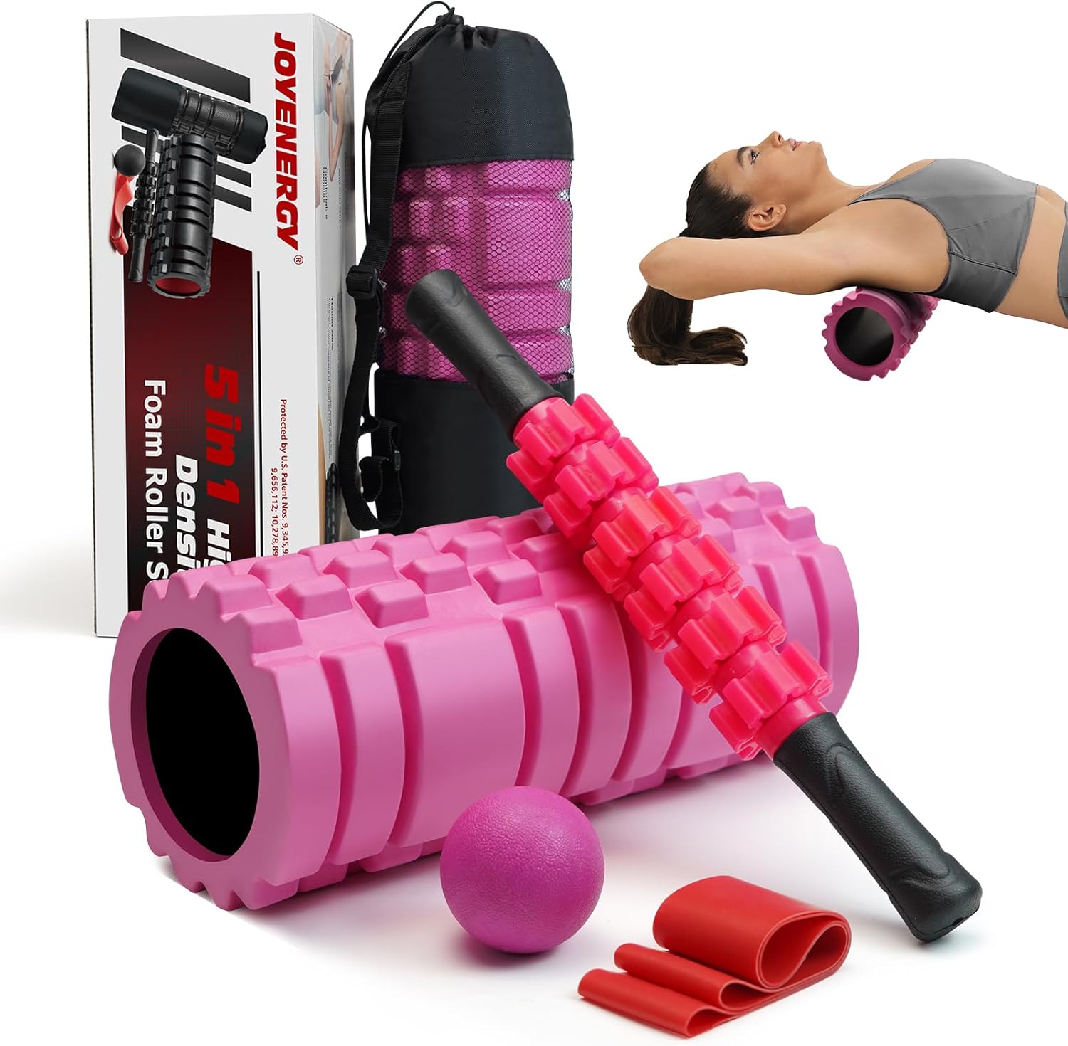 5 in 1 Foam Roller Set, Trigger Point Foam Roller Patented, Massage Stick, Massage Ball, Resistance Band for Deep Muscle Massage Pilates Yoga, Fitness Exercise for Whole Body - Image 2