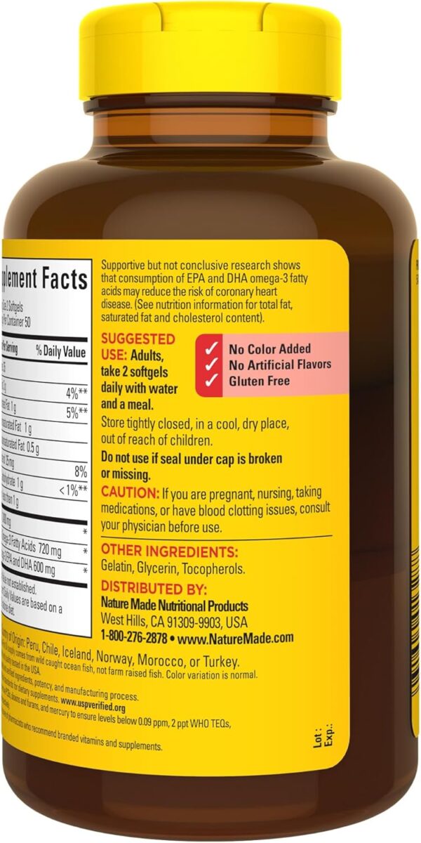 Nature Made Fish Oil 1200 mg Softgels, Fish Oil Supplements, Omega 3 Fish Oil for Healthy Heart Support, Omega 3 Supplement with 100 Softgels, 50 Day Supply - Image 9