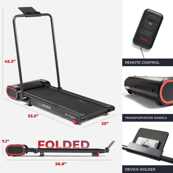 Sunny Health & Fitness Slim Under Desk Walking Compact Treadpad Treadmill with Remote Control, Digital Display, Shock Absorption, Optional Trekking Poles, Free SunnyFit App Bluetooth Connectivity - Image 6
