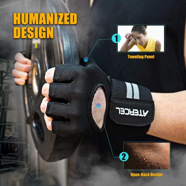 ATERCEL Weight Lifting Gloves Breathable Workout Gloves with Wrist Support for Gym, Exercise, Pull ups, Super Lightweight for Mens and Women, Full Palm Protection - Image 6