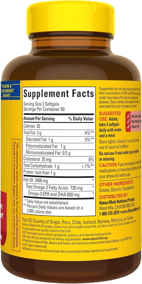 Nature Made Fish Oil 1200 mg Softgels, Fish Oil Supplements, Omega 3 Fish Oil for Healthy Heart Support, Omega 3 Supplement with 100 Softgels, 50 Day Supply - Image 8