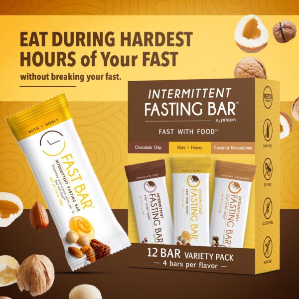 Prolon Fast Bars | Keto, Gluten Free, Dairy Free, Plant Based Protein, For Intermittent Fasting | Developed to Not Break a Fast | Variety Pack | Nuts & Honey, Chocolate Chip, Coconut Macadamia, 24 Ct - Image 2