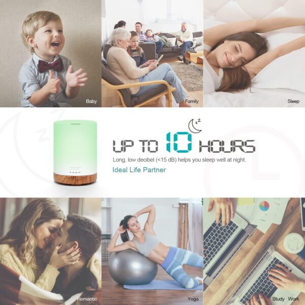 ASAKUKI 300ML Essential Oil Diffuser, Quiet 5-in-1 Premium Humidifier, Natural Home Fragrance Aroma Diffuser with 7 LED Color Changing Light and Auto-Off Safety Switch-Light Brown - Image 6