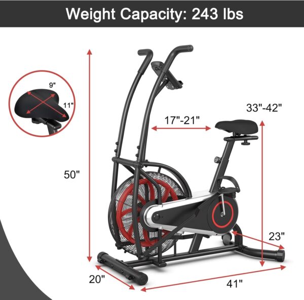 Goplus Air Bike, Fan Exercise Bike with Unlimited Resistance, Clear LCD Display, Tablet Holder, Adjustable Seat and Built-in Wheels, Fan Cycling Bike for Home Cardio Training - Image 8