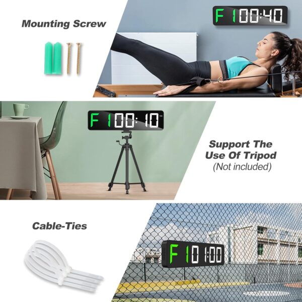 Gym Timer 15" Large LED Display Wall Clock | Interval Workout | Countdown & Up | Stopwatch | 12 Adjustable Volume | 3 Installation Ways | Digital Timer for Fitness Home Garage Gym and Outdoor Sport - Image 7
