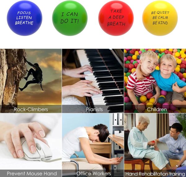 ALMAH Motivational Stress Balls for Kids and Adults (4 Pack), Stress Relief Balls, Hand Exercise Therapy Balls for Anxiety, Fidget, Tension, Manage Anger and Stress - Image 8