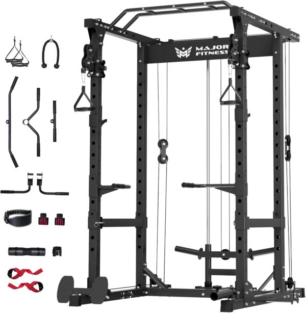 MAJOR FITNESS Drone1 Power Cage - Multi-Function Power Rack for Home Gym, Squat Rack with Pull-up Bar, Cable Crossover System, J-Hooks, for Strength Training, Heavy-Duty Steel Construction - Image 2