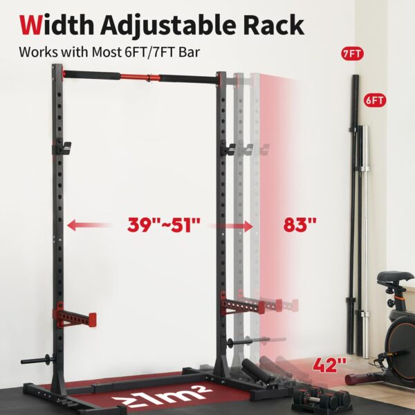 FLYBIRD Squat Rack with Pull-Up Bar, Adjustable Multi-Functional Power Rack, Inner Width Squat Rack Stand Suitable for 6FT,7FT Barbell for Home Gym Equipment… - Image 3