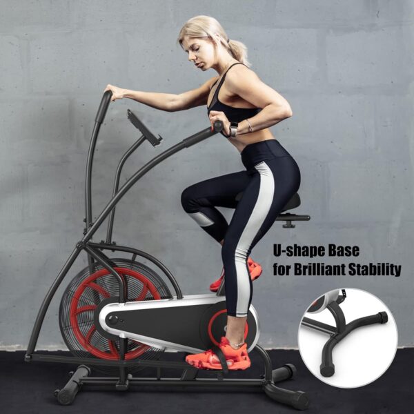 Goplus Air Bike, Fan Exercise Bike with Unlimited Resistance, Clear LCD Display, Tablet Holder, Adjustable Seat and Built-in Wheels, Fan Cycling Bike for Home Cardio Training - Image 9