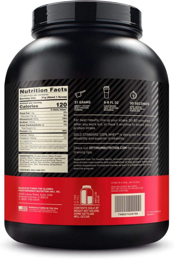 Optimum Nutrition Gold Standard 100% Whey Protein Powder, Vanilla Ice Creme, 5 Pound (Packaging May Vary) - Image 3