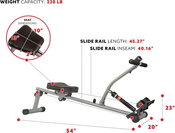 Sunny Health & Fitness Compact Adjustable Rowing Machine with 12 Levels of Resistance for Complete Body Workouts and Optional Free SunnyFit App Enhanced Connectivity - Image 6