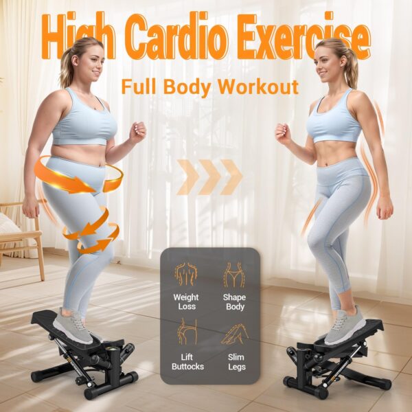 Steppers for Exercise at Home,Adjustable Resistance Stair Stepper with Resistance Bands,Mini Stepper with 350lbs Loading Capacity,Twist Stepper Portable Exercise Equipment for Full Body Workout - Image 5
