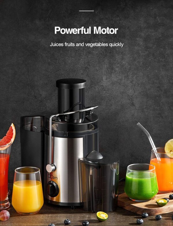 Qcen Juicer Machine, 500W Centrifugal Juicer Extractor with Wide Mouth 3” Feed Chute for Fruit Vegetable, Easy to Clean, Stainless Steel, BPA-free (Black) - Image 5