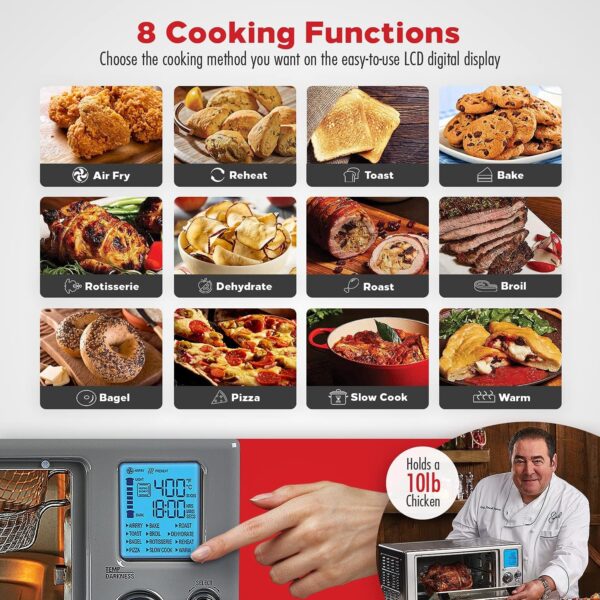 Emeril Lagasse Everyday 360 Stainless Steel Air Fryer, 360° Quick Cook Technology, XL capacity, 9-in-1, 12 Pre-Set Cooking Functions including Bake, Rotisserie, Broil, Pizza, Slow Cook, Toaster - Image 4
