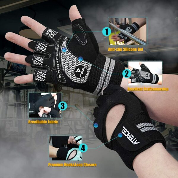 ATERCEL Weight Lifting Gloves Breathable Workout Gloves with Wrist Support for Gym, Exercise, Pull ups, Super Lightweight for Mens and Women, Full Palm Protection - Image 4