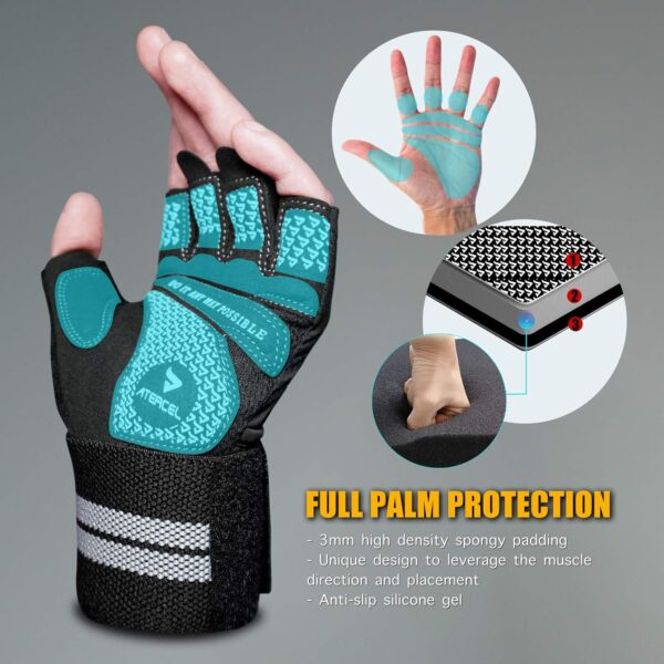 ATERCEL Weight Lifting Gloves Breathable Workout Gloves with Wrist Support for Gym, Exercise, Pull ups, Super Lightweight for Mens and Women, Full Palm Protection - Image 3