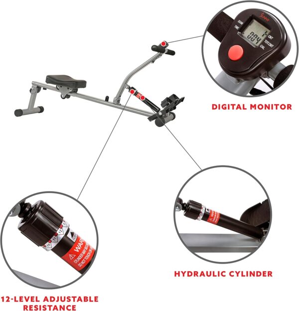 Sunny Health & Fitness Compact Adjustable Rowing Machine with 12 Levels of Resistance for Complete Body Workouts and Optional Free SunnyFit App Enhanced Connectivity - Image 4