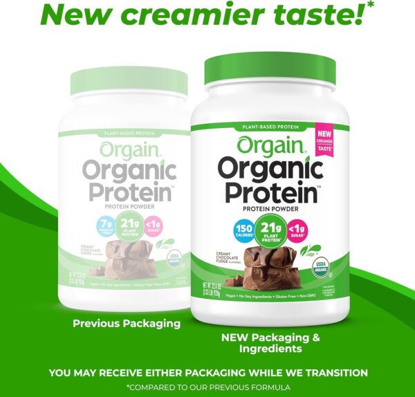 Orgain Organic Vegan Protein Powder, Creamy Chocolate Fudge - 21g Plant Protein, 7g Prebiotic Fiber, No Lactose Ingredients, No Added Sugar, Non-GMO, Shakes & Smoothies, 2.03 lb (Packaging May Vary) - Image 3