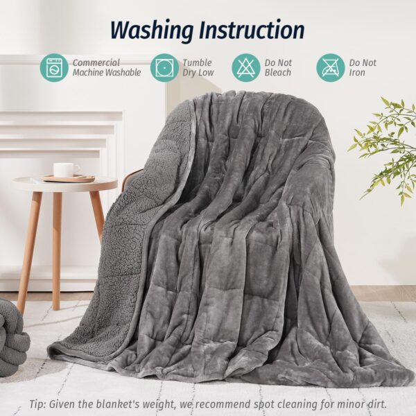 Wemore Sherpa Fleece Weighted Blanket for Adult, 15 lbs Dual Sided Cozy Fluffy Heavy Blanket, Ultra Fuzzy Throw Blanket with Soft Plush Flannel Top, 60 x 80 inches Grey on Both Sides - Image 7
