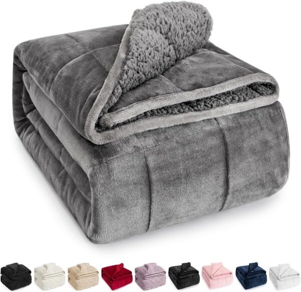 Wemore Sherpa Fleece Weighted Blanket for Adult, 15 lbs Dual Sided Cozy Fluffy Heavy Blanket, Ultra Fuzzy Throw Blanket with Soft Plush Flannel Top, 60 x 80 inches Grey on Both Sides - Image 2