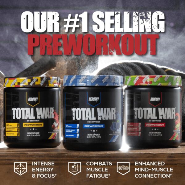 REDCON1 Total War Pre Workout Powder, Blue Lemonade - Beta Alanine + Citrulline Malate Keto Friendly Preworkout for Men & Women with 320mg of Caffeine - Fast Acting (30 Servings) - Image 5