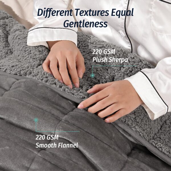 Wemore Sherpa Fleece Weighted Blanket for Adult, 15 lbs Dual Sided Cozy Fluffy Heavy Blanket, Ultra Fuzzy Throw Blanket with Soft Plush Flannel Top, 60 x 80 inches Grey on Both Sides - Image 3