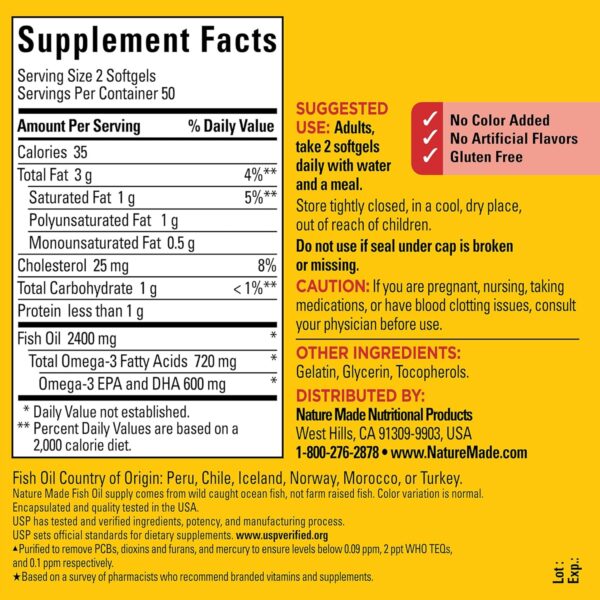 Nature Made Fish Oil 1200 mg Softgels, Fish Oil Supplements, Omega 3 Fish Oil for Healthy Heart Support, Omega 3 Supplement with 100 Softgels, 50 Day Supply - Image 6
