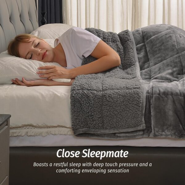 Wemore Sherpa Fleece Weighted Blanket for Adult, 15 lbs Dual Sided Cozy Fluffy Heavy Blanket, Ultra Fuzzy Throw Blanket with Soft Plush Flannel Top, 60 x 80 inches Grey on Both Sides - Image 4