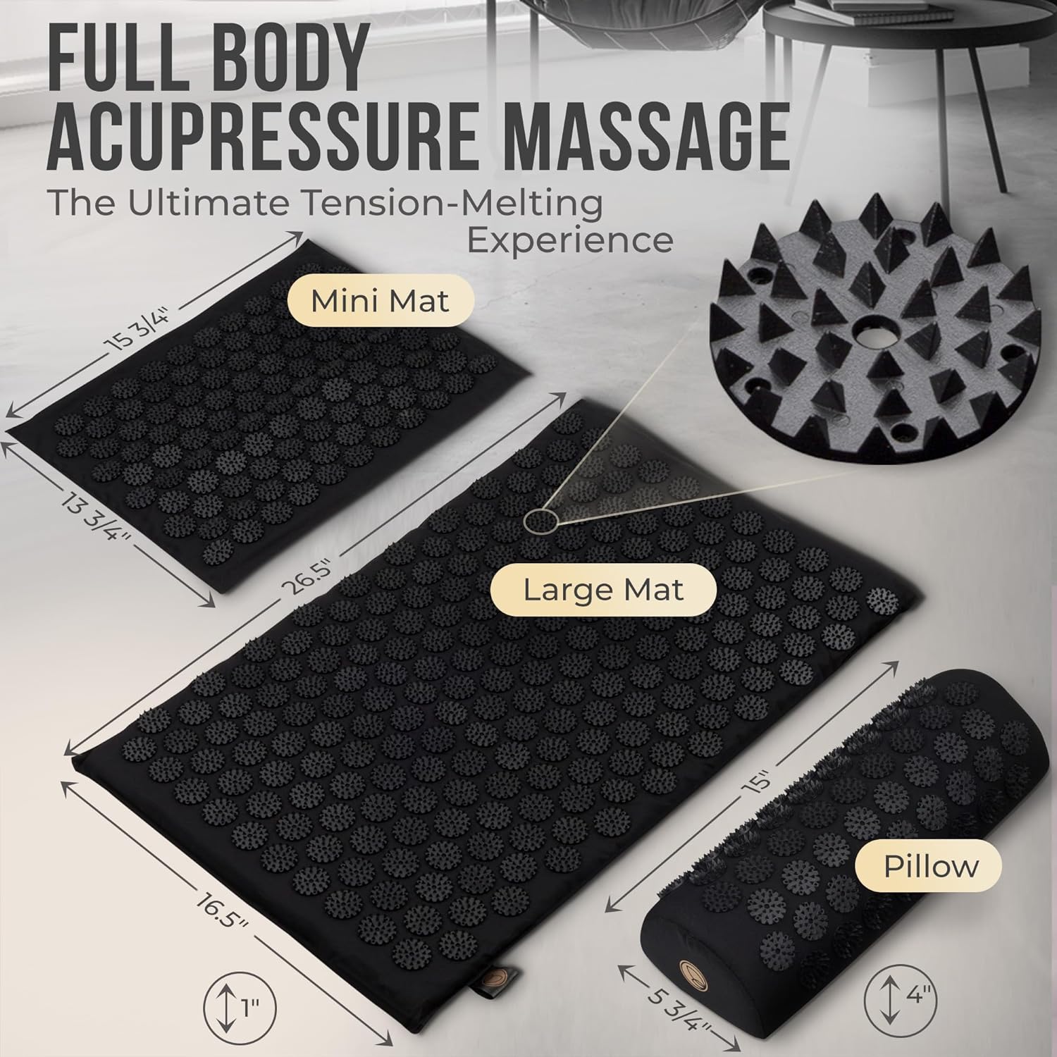 Acupressure Mat and Pillow Set with Extra Mini Accupressure Massage Mat - Acupuncture Mat Full Body - Accupoint Mat for Back Pain (Black) - Image 6