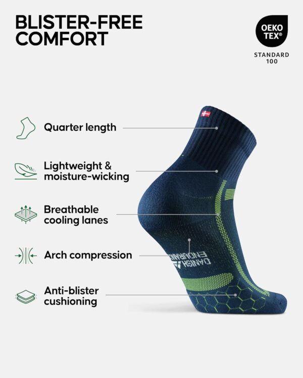 DANISH ENDURANCE Cushioned Running Socks for Long Distances, Quarter Length, Anti-Blister for Men & Women, 3 and 5 Pack - Image 3