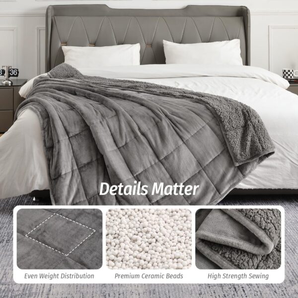 Wemore Sherpa Fleece Weighted Blanket for Adult, 15 lbs Dual Sided Cozy Fluffy Heavy Blanket, Ultra Fuzzy Throw Blanket with Soft Plush Flannel Top, 60 x 80 inches Grey on Both Sides - Image 6