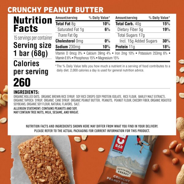 CLIF BAR - Crunchy Peanut Butter - Made with Organic Oats - Energy Bars - Non-GMO - Plant Based Protein Bars (15 Pack) - Image 7