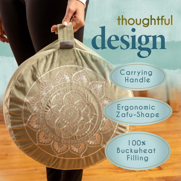 Florensi Meditation Cushion - Comfortable Floor Pillow - Traditional Tibetan Meditation Pillow with Beautiful Velvet Cover - Large Floor Cushion Seating for Adults - Premium Yoga Buckwheat Bolster - Image 8