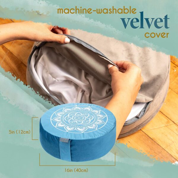 Florensi Meditation Cushion - Comfortable Floor Pillow - Traditional Tibetan Meditation Pillow with Beautiful Velvet Cover - Large Floor Cushion Seating for Adults - Premium Yoga Buckwheat Bolster - Image 7