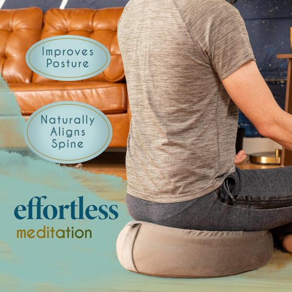 Florensi Meditation Cushion - Comfortable Floor Pillow - Traditional Tibetan Meditation Pillow with Beautiful Velvet Cover - Large Floor Cushion Seating for Adults - Premium Yoga Buckwheat Bolster - Image 4
