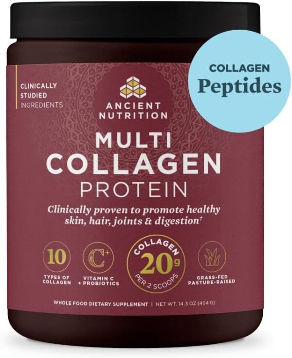 Ancient Nutrition Collagen Powder Protein with Probiotics, Multi Collagen Protein with Vitamin C, Hydrolyzed Collagen Peptides Supports Skin and Nails, Gut Health (40 Servings, Unflavored) - Image 2