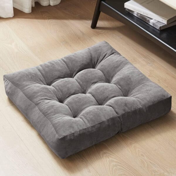 Degrees of Comfort Meditation Floor Pillow, Square Large Pillows Seating for Adults, Gray Tufted Corduroy Cushions for Outdoor Yoga Tatami Fireplace Living Room, Grey, 22x22 Inch - Image 2