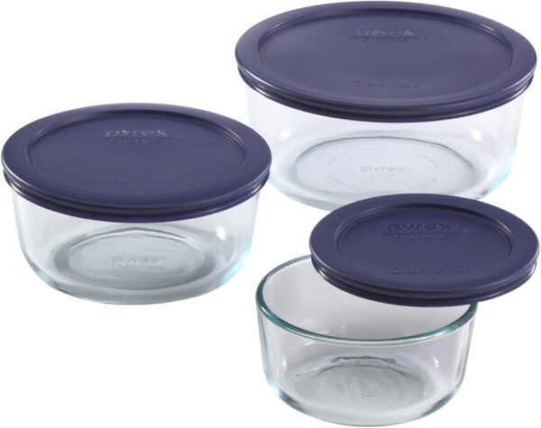Pyrex Simply Store 3-Pack (2, 4 & 7 Cup) Large Round Glass Food Storage Set with BPA-Free Lids, Dishwasher, Microwave & Freezer Safe - Image 3